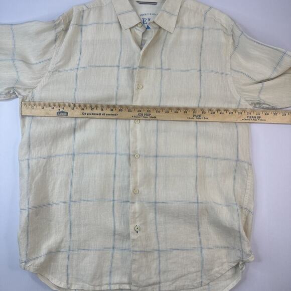 Tommy Bahama Relax Mens Large Linen Blue Button Up Shirt Window Pane - Picture 7 of 12